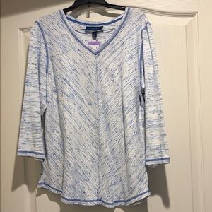 Karen Scott Light Blue Speckled V-Neck Long Sleeve Top